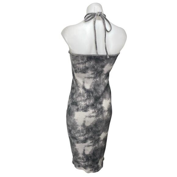 Zara Black White Tie Dye Halter Sleeveless Ribbed Knit Midi Bodycon Dress Size S - Picture 2 of 5